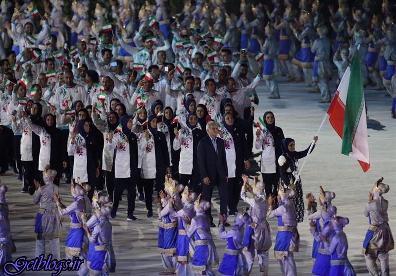 رژه کاروان کشور عزیزمان ایران با پرچمداری الهه احمدی ، مراسم افتتاحیه بازی‌های آسیایی ۲۰۱۸