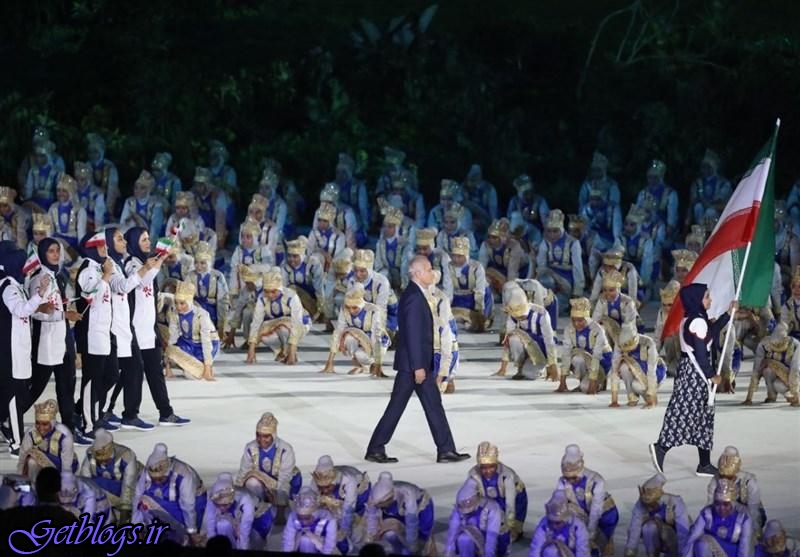 رژه کاروان کشور عزیزمان ایران با پرچمداری الهه احمدی ، مراسم افتتاحیه بازی‌های آسیایی ۲۰۱۸