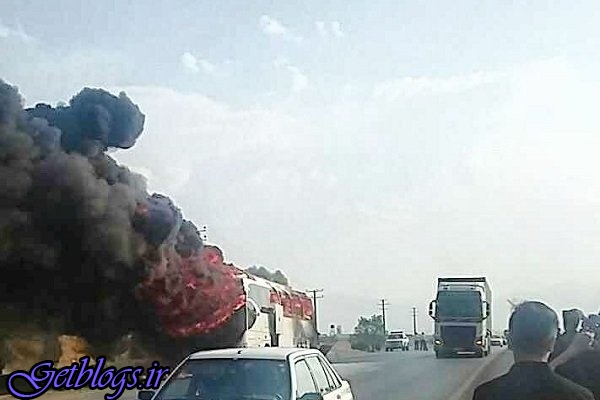 یک دستگاه اتوبوس مسافربری در بزرگراه همدان - پایتخت کشور عزیزمان ایران دچار حریق شد
