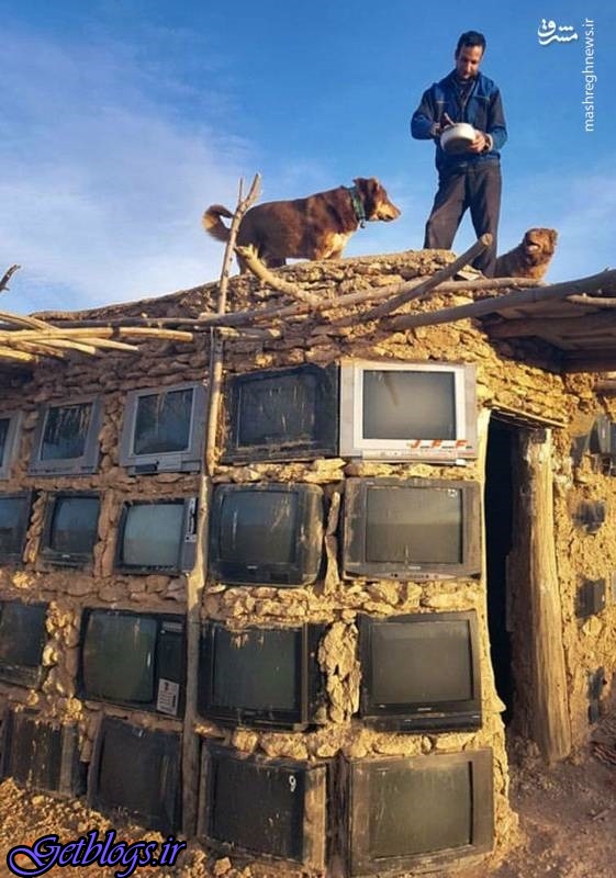 تصویر ، یک منزل روستایی عجیب در کشور عزیزمان ایران | استفاده از تلویزیون به جای آجر در ساخت دیوار